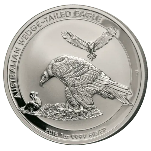 Vorderseite der 1 Unze Silber Wedge Tailed Eagle 2018 von Hersteller Perth Mint