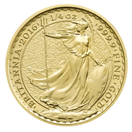 Vorderseite Goldmünze 1/4 Unze Britannia diverse Jahrgänge, der Hersteller Royal Mint