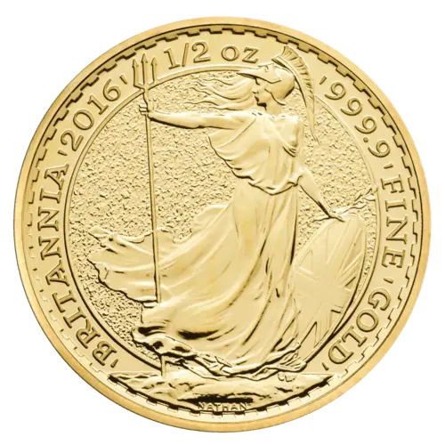 Vorderseite Goldmünze 1/2 Unze Britannia diverse Jahrgänge, der Hersteller Royal Mint