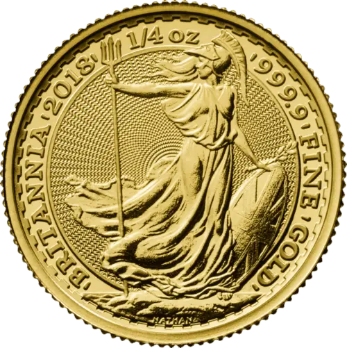 Vorderseite Goldmünze 1/4 Unze Britannia diverse Jahrgänge, der Hersteller Royal Mint