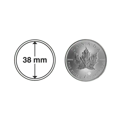 Münzkapsel 38 mm für 1 oz Silber Maple Leaf, Kanada Puma, Eule