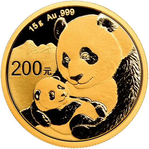 Vorderseite Goldmünze 15 Gramm China Panda 2019, der Hersteller China Mint / China Gold Coin Inc./ Shanghai Mint