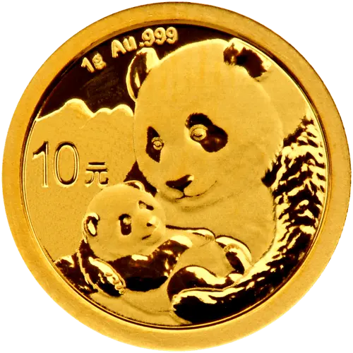 Vorderseite Goldmünze 1 Gramm China Panda 2019, der Hersteller China Mint / China Gold Coin Inc./ Shanghai Mint