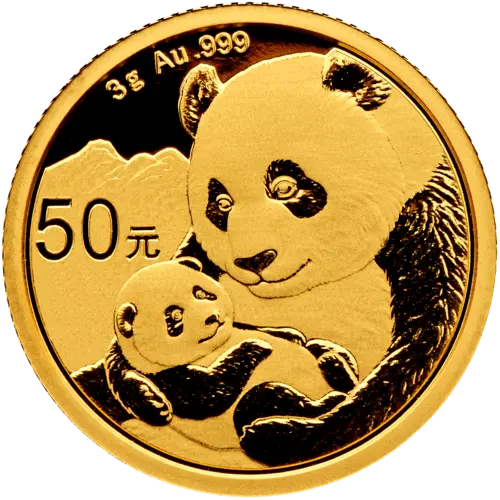 Vorderseite Goldmünze 3 Gramm China Panda 2019, der Hersteller China Mint / China Gold Coin Inc./ Shanghai Mint