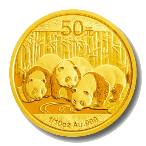 Vorderseite Goldmünze 1/10 Unze China Panda diverse Jahrgänge, der Hersteller China Mint / China Gold Coin Inc./ Shanghai Mint