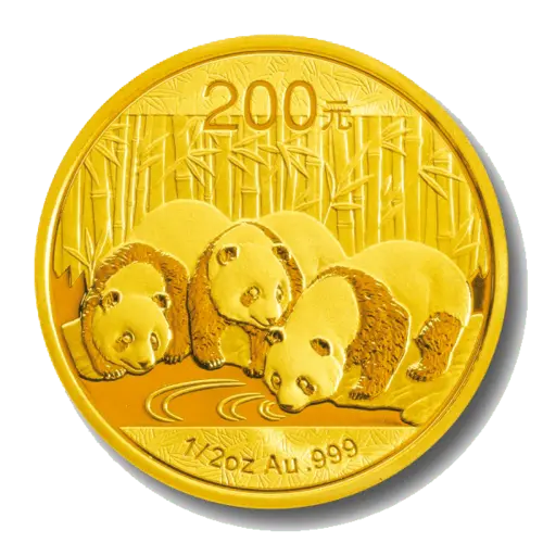 Vorderseite Goldmünze 1/2 Unze China Panda diverse Jahrgänge, der Hersteller China Mint / China Gold Coin Inc./ Shanghai Mint 