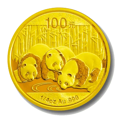 Vorderseite Goldmünze 1/4 Unze China Panda diverse Jahrgänge, der Hersteller China Mint / China Gold Coin Inc./ Shanghai Mint 