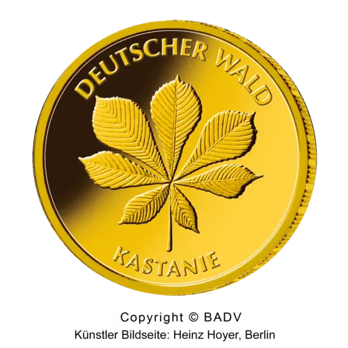 Vorderseite Goldmünze 1/8 Unze 20 Euro Deutscher Wald Kastanie diverse Jahrgänge, der Hersteller Div. dt. Prägeanstalten