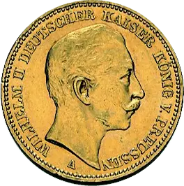 Vorderseite Goldmünze 7,17 Gramm 20 Mark Deutsches Kaiserreich diverse Jahrgänge, Hersteller Diverse Münzprägestätten des Deutschen Kaiserreiches