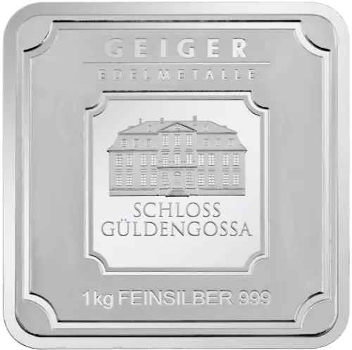 Vorderseite des 1 kg Silberbarren Geiger original von Hersteller Geiger Edelmetalle AG