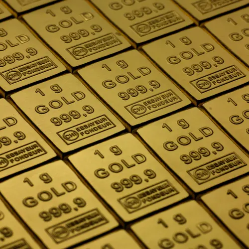 Obensicht Goldbarren Combibar Goldtafel 20x1 Gramm in durchsichtiger Plastikkapsel, der Hersteller Valcambi