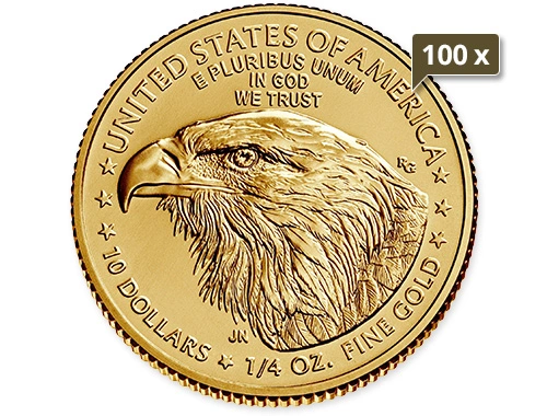 100 x 1/4 Unze Gold American Eagle 2023