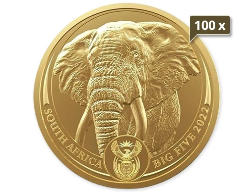 100 x 1 Unze Gold Big Five Elefant 2023