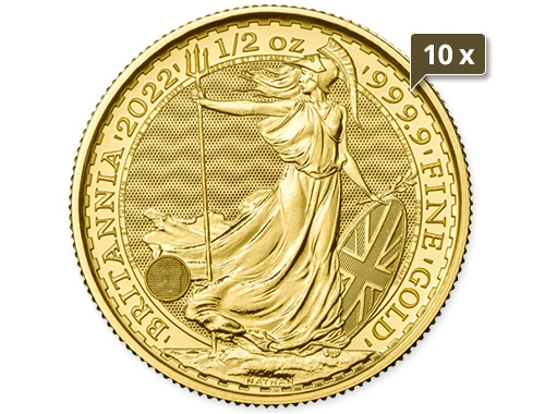 10 x 1/2 Unze Gold Britannia diverse Jahrgänge