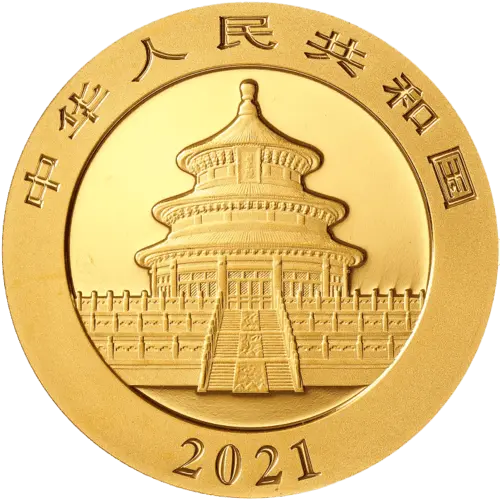 Rückseite Goldmünze 1 Unze China Panda 2021, der Hersteller China Mint / China Gold Coin Inc./ Shanghai Mint 