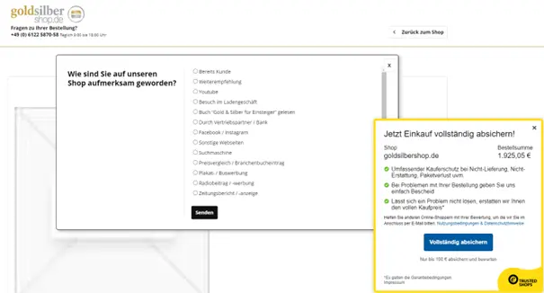 Trusted Shops Käuferschutz nach Vollendung Ihrer Bestellung abschließen
