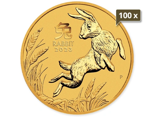 100 x 1 Unze Gold Lunar III Hase 2023