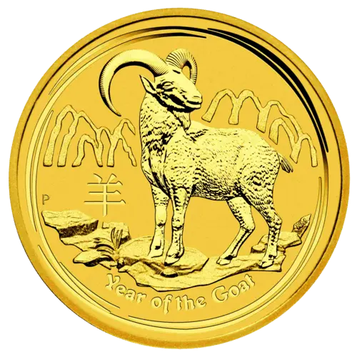 Vorderseite Goldmünze 1 Unze Lunar II Ziege 2015, der Hersteller Perth Mint Australia