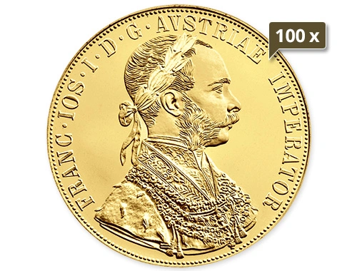 100 x 13,76 g Gold Österreich 4 Dukaten 1915 prägefrische Nachprägung