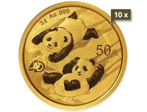 10 x 1/10 Unze Gold China Panda diverse Jahrgänge