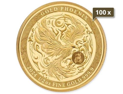 100 x 1/2 Unze Gold Phönix 2024 - Spiegelglanz