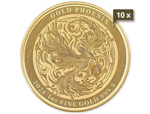 10 x 1 Unze Gold Phönix 2024 - Spiegelglanz
