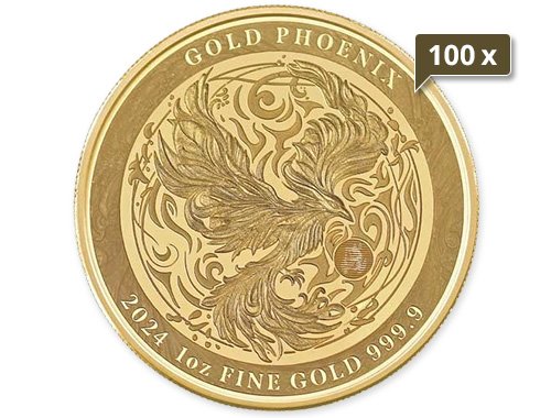 100 x 1 Unze Gold Phönix 2024 - Spiegelglanz
