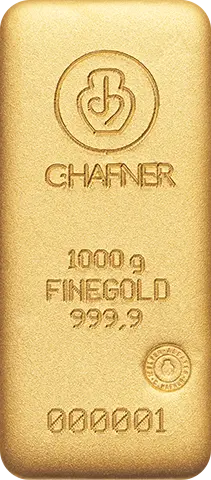 Vorderseite Goldbarren 1 Kilogramm, der Hersteller C. Hafner