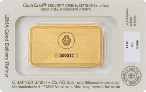 1 oz Goldbarren C. Hafner geprägt Rückseite