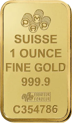 Rückseite Goldbarren Suisse Fortuna 1 Unze, der Hersteller PAMP