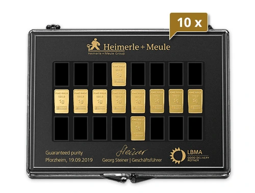 10 x 10 x 1 g Gold UnityBar Collection Heimerle und Meule