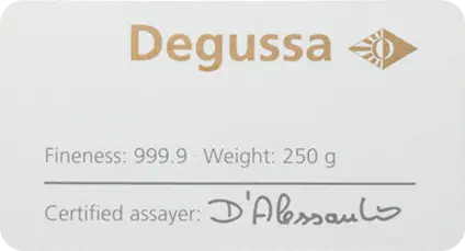 Certified assayer Degussa / Echtheitszertifikat