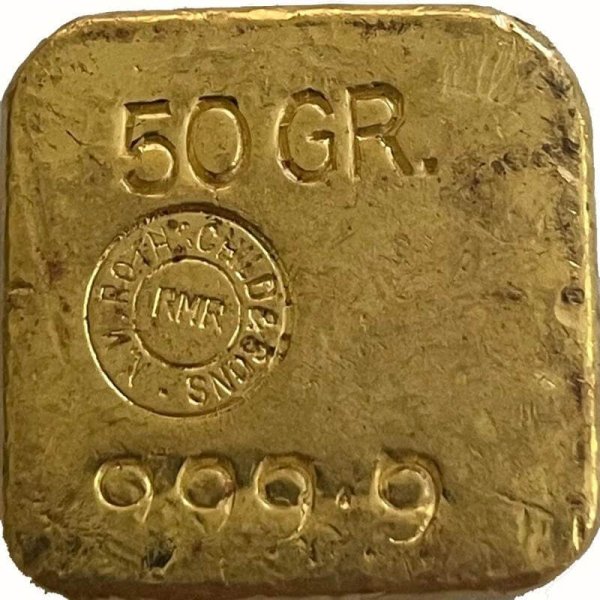 Rückseite Rothschild Goldbarren 50 g