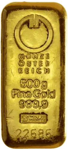 Vorderseite Goldbarren 500 Gramm, der Hersteller Münze Österreich