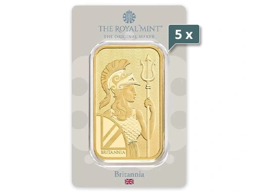 5 x 100 g Goldbarren Britannia Royal Mint