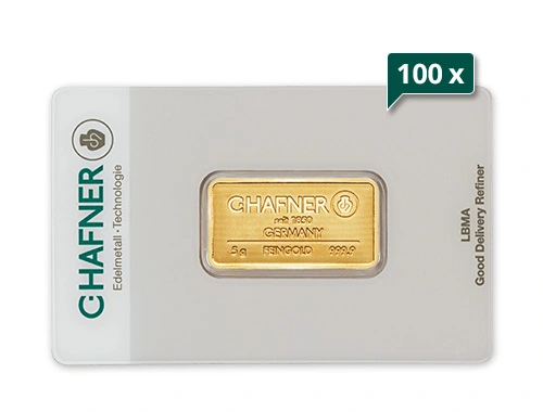 100 x 5 g Goldbarren C. Hafner