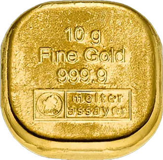 Rückseite Goldbarren 10 Gramm, der Hersteller Heimerle & Meule