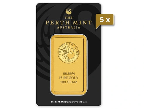 5 x 100 g Goldbarren Perth Mint