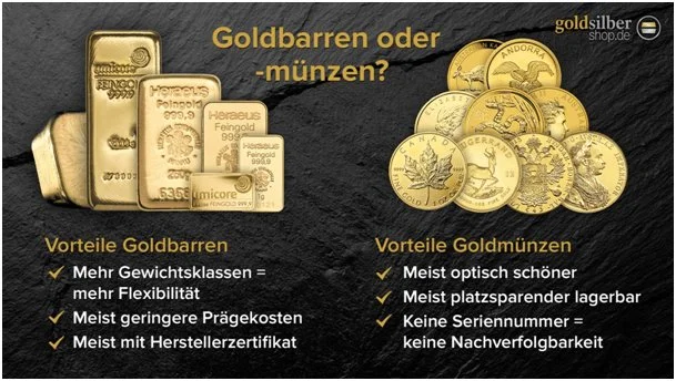 Goldbarren oder Münzen