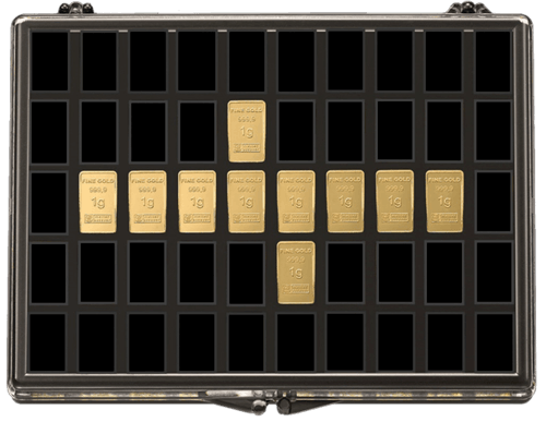 Vorderseite Goldbarren UnityBar Collection 10x1 Gramm, der Hersteller Heimerle & Meule