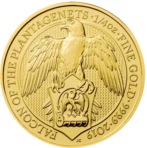 Vorderseite Goldmünze 1/4 Unze The Queen´s Beasts - Falcon of the Plantagenets 2019, der Hersteller Royal Mint