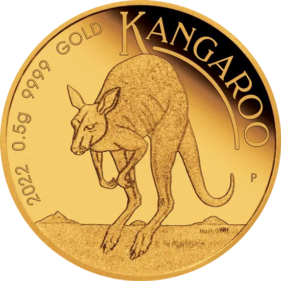 Vorderseite Goldmünze Australien Mini Roo 2022 0,5 Gramm, der Hersteller Perth Mint Australia