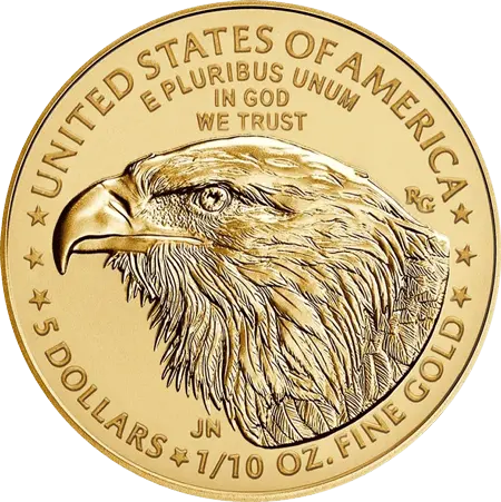 Rückseite Goldmünze 1/10 Unze American Eagle 2022 Typ 2, der Hersteller United States Mint