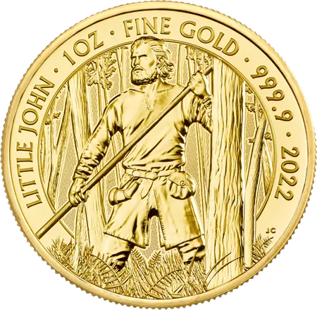 Vorderseite Goldmünze 1 Unze Mythen und Legenden Little John 2022, der Hersteller Royal Mint