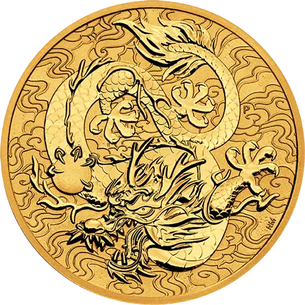 Vorderseite Goldmünze 1 Unze Chinesische Mythen & Legenden Drache 2022, der Hersteller Perth Mint Australia