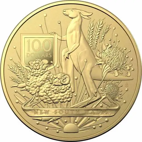 Wertseite Goldmünze 1 Unze Coat of Arms 2022 New South Wales, der Hersteller Royal Australian Mint