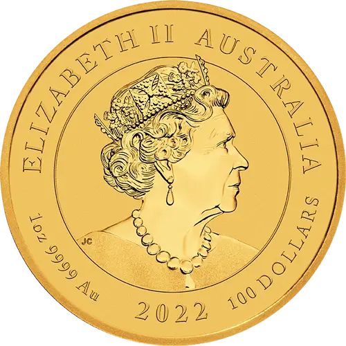 Rückseite Goldmünze 1 Unze Chinesische Mythen & Legenden Drache 2022, der Hersteller Perth Mint Australia