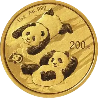 Vorderseite Goldmünze 15 Gramm China Panda 2022, der Hersteller China Mint / China Gold Coin Inc./ Shanghai Mint 