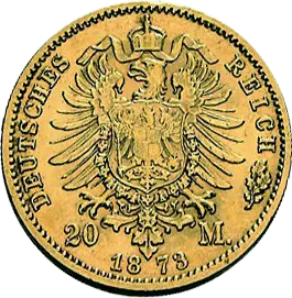 Rückseite Goldmünze 7,17 Gramm 20 Mark Deutsches Kaiserreich diverse Jahrgänge, Hersteller Diverse Münzprägestätten des Deutschen Kaiserreiches