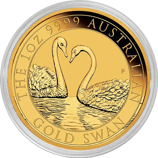 Vorderseite Goldmünze 1 Gold Australien Schwan 2022 in Münzkapsel, der Hersteller Perth Mint